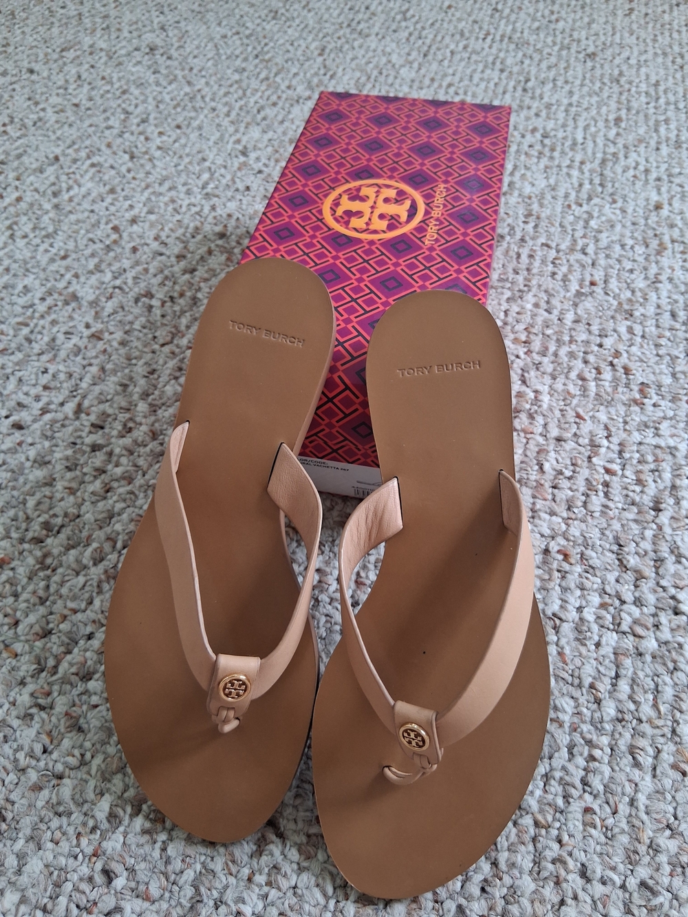 Tory Burch Tan Manon Calf Leather Thong Sandals In Natural Vachetta Sz 8 - Picture 5 of 10